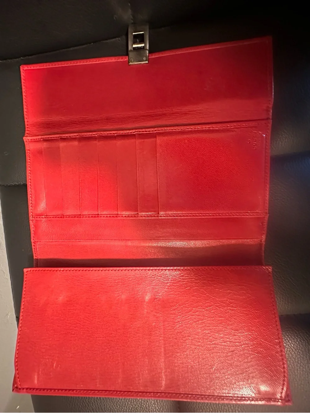 Gucci Green and Black Leather Clutch with Red Trim
